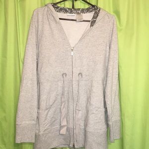 Danskin Now Large Gray Hooded Zippered Sweatshirt